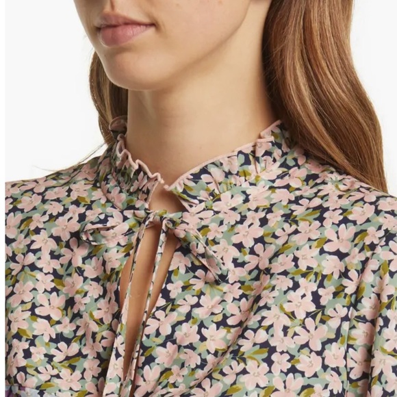 NEW Vince Camuto Floral Colorblock Smocked Waist Long Sleeve Dress Size 18 - Picture 6 of 9